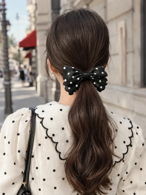 Bow Clip Pair in one ink, one milk, in use