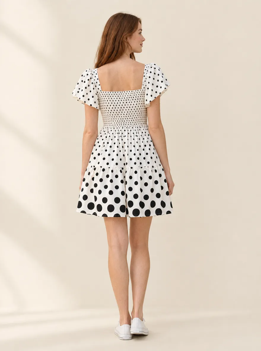 Drift Dot Smock Dress, from the back