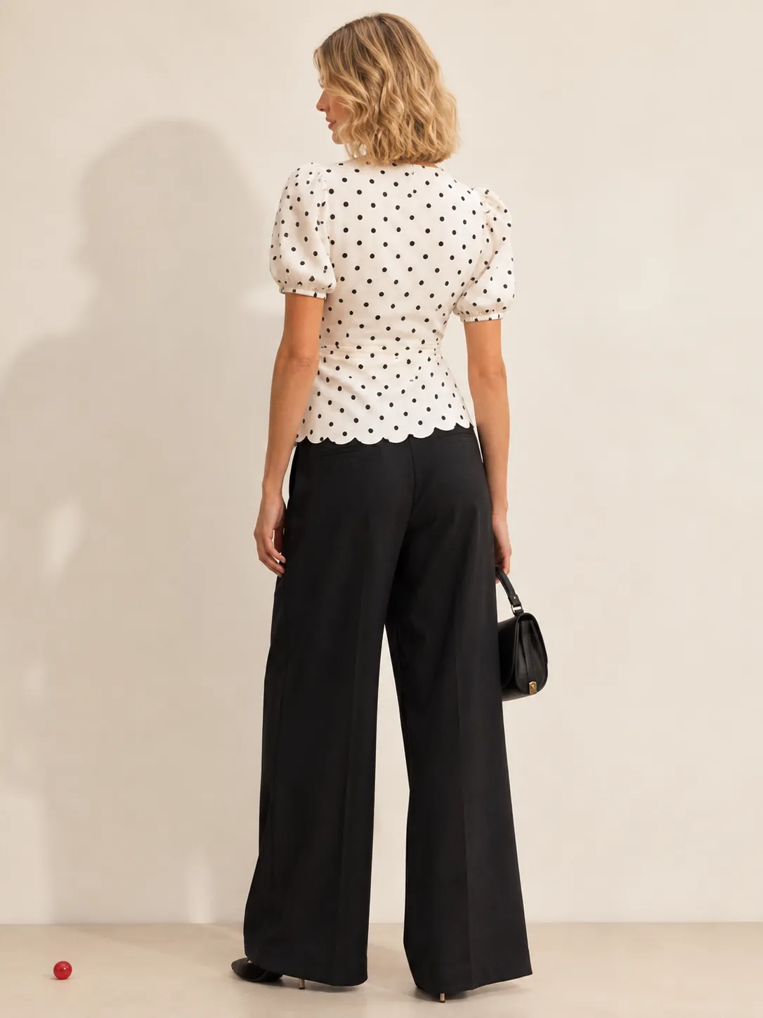 Puff Sleeve Wrap Top, from the back