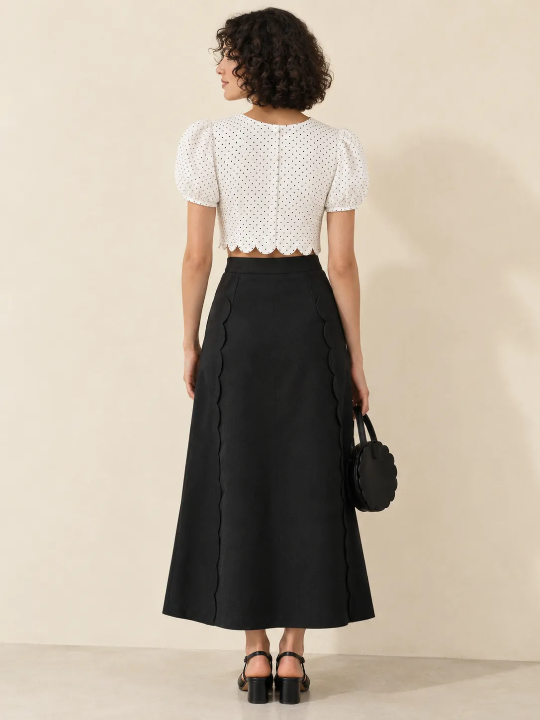 Scallop Hem Crop Blouse, from the back
