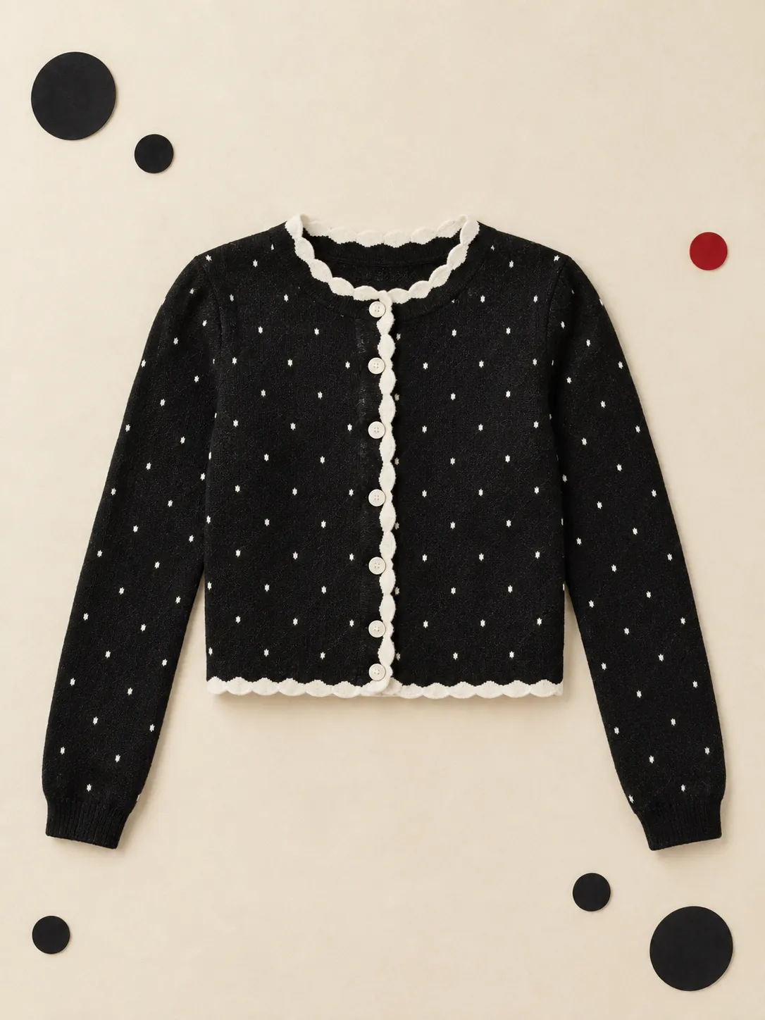 Scallop Trim Knit Cardigan, on its own