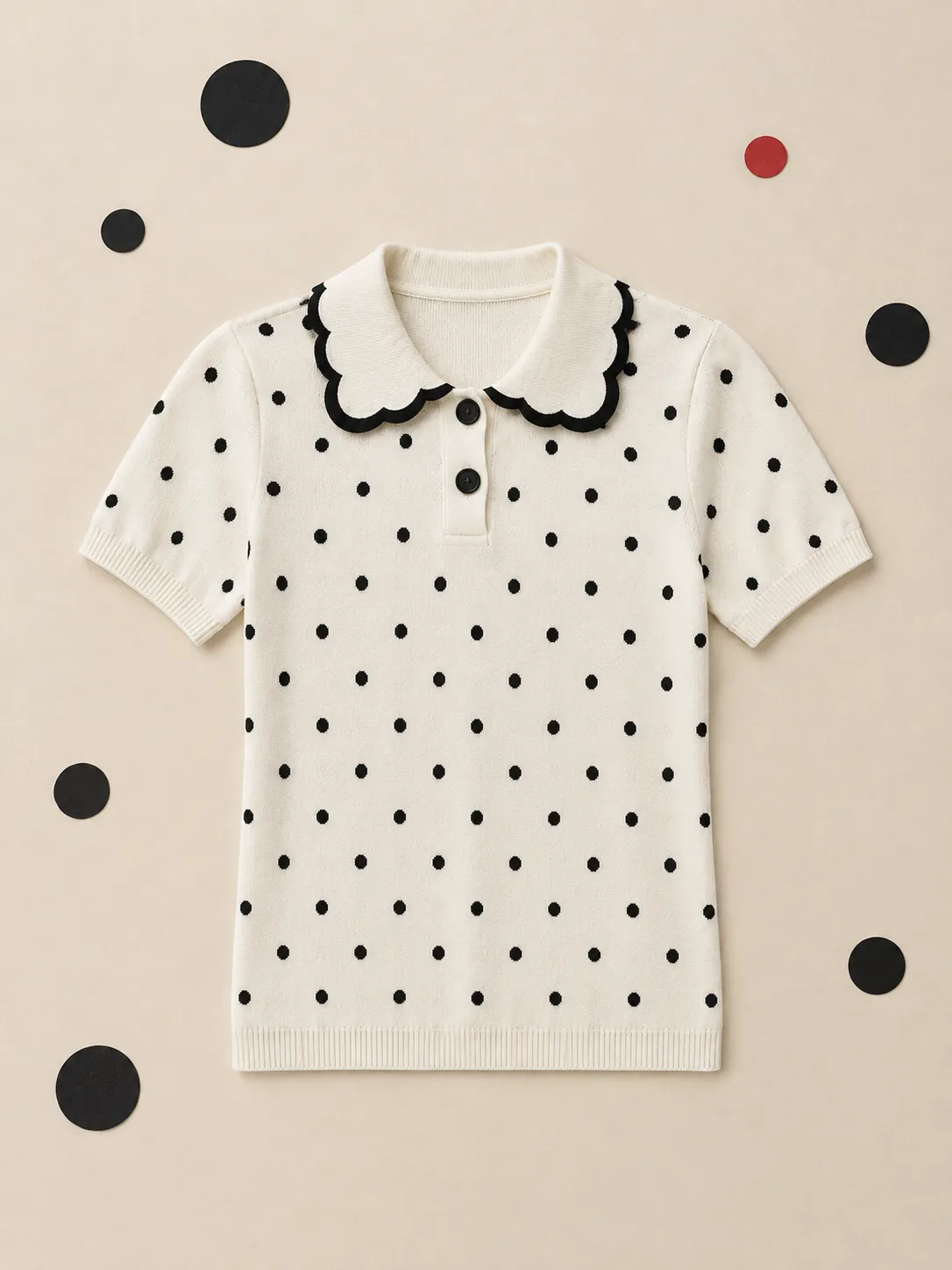Scallop Trim Knit Polo, on its own