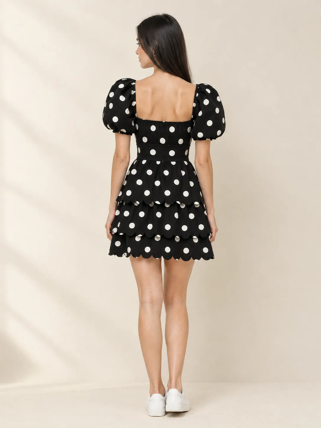 Tiered Puff Mini Dress, from the back